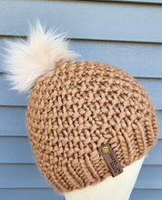 Load image into Gallery viewer, Madison Beanie - Tan with Lux Pom - X-Large