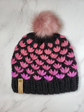 Load image into Gallery viewer, Lotus Flower Beanie - Black with Pink to Salmon Gradient - Large