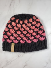 Load image into Gallery viewer, Lotus Flower Beanie - Black with Salmon to Orange Gradient - Large