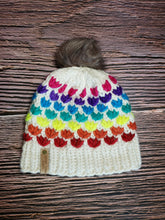 Load image into Gallery viewer, Lotus Flower Beanie - Natural Ivory Rainbow with Pink row on top - X-Large