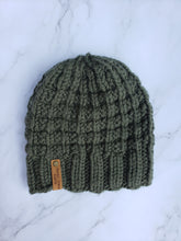 Load image into Gallery viewer, OOAK Beanie - Green Waffle Beanie - X-Large