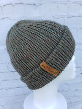 Load image into Gallery viewer, Double brim beanie in light green with speckles of tan and red. No pom.