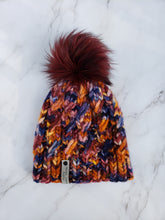 Load image into Gallery viewer, Ascendio Beanie - Orange, Mauve, and Blue Multicolor with Lux Pom - Large
