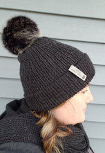Load image into Gallery viewer, Double Brim Beanie - Charcoal with Pom - Acrylic - Large