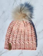 Load image into Gallery viewer, OOAK Beanie - Pink Braided Hearts with Pom - Fits Medium to Large