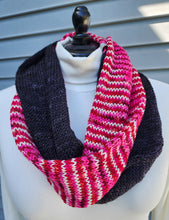 Load image into Gallery viewer, Infinity Scarf - Black with Variegated Pink, Red, White