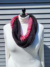 Load image into Gallery viewer, Infinity Scarf - Black with Variegated Pink, Red, White