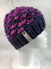 Load image into Gallery viewer, Lotus Flower Beanie in Navy and Purple - no pom