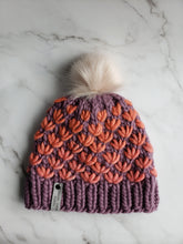 Load image into Gallery viewer, Lotus Flower Beanie - Purple with Salmon Pink - Large
