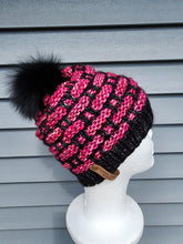 Load image into Gallery viewer, OOAK Beanie - Black and Pink Draughts - Large
