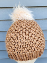 Load image into Gallery viewer, Madison Beanie - Tan with Lux Pom - X-Large
