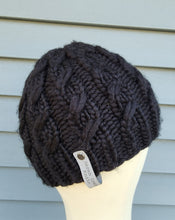 Load image into Gallery viewer, Braided effect beanie in black. No pom.
