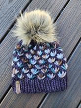 Load image into Gallery viewer, Lotus Flower Beanie - Brown with Tan and Green Multicolor and Lux Pom - Large/XL
