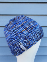 Load image into Gallery viewer, Blue multicolor classic beanie. No pom.
