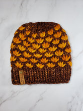 Load image into Gallery viewer, Lotus Flower Beanie - Brown with Orange - Large
