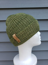 Load image into Gallery viewer, Light olive green double brim beanie.
