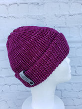 Load image into Gallery viewer, Double brim beanie in a reddish pink color. No pom.

