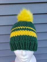 Load image into Gallery viewer, Classic Beanie - Sports Fan Green and Yellow with Lux Pom - Large

