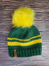 Load image into Gallery viewer, Classic Beanie - Sports Fan Green and Yellow with Lux Pom - Large
