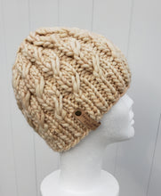 Load image into Gallery viewer, Cable effect beanie in beige cream color. No pom.
