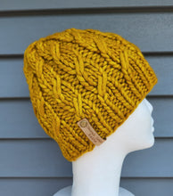 Load image into Gallery viewer, Deep yellow braided effect beanie. No pom.
