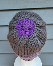 Load image into Gallery viewer, Classic Beanie - Grey with Purple Colorwork - Large
