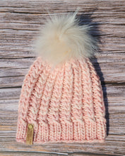 Load image into Gallery viewer, OOAK Beanie - Pink Braided Hearts with Pom - Fits Medium to Large
