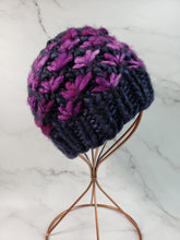 Load image into Gallery viewer, Lotus Flower Beanie - Navy Blue and Purple - Various Sizes
