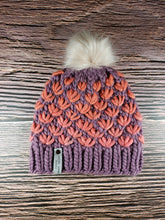 Load image into Gallery viewer, Lotus Flower Beanie - Purple with Salmon Pink - Large
