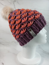 Load image into Gallery viewer, Lotus Flower Beanie - Purple with Salmon Pink - Large
